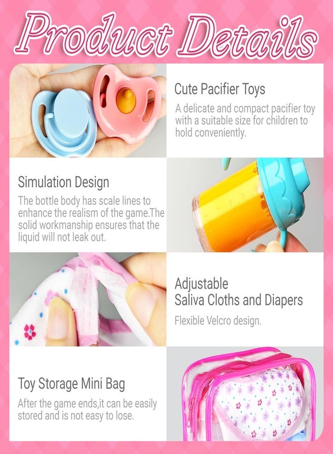 Pynqdfu 15Pcs Baby Doll Accessories Magic Bottle Set,Pretend Play Feeding Toy with Juice Milk Bottles,Sippy Cups,Pacifiers,Bowl Spoons,Bib,Diaper,Dolls Feeding Kit for Kids Girls,Party,Gift - Image 4